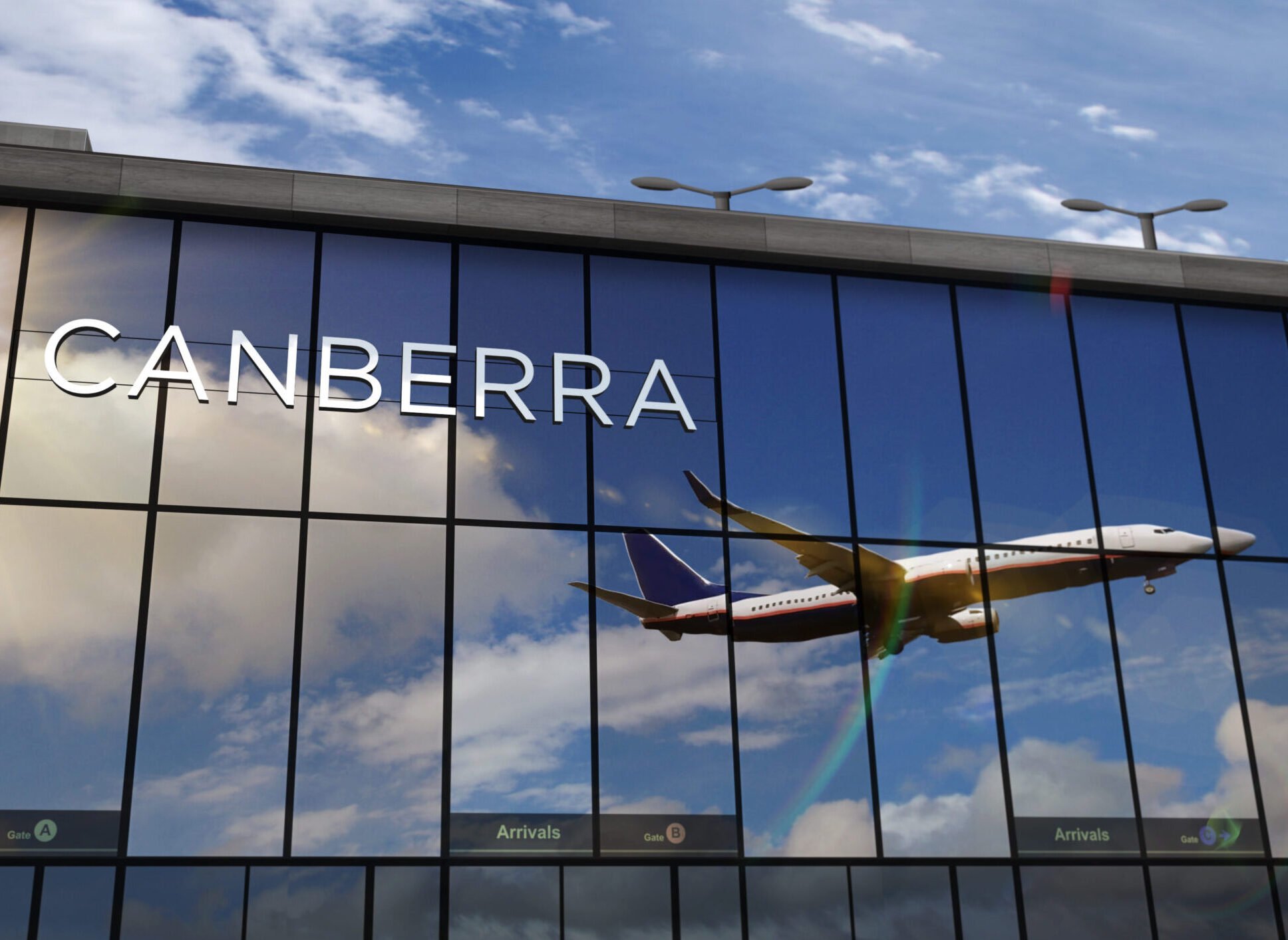 Airplane Landing At Canberra Australia Airport Mirrored